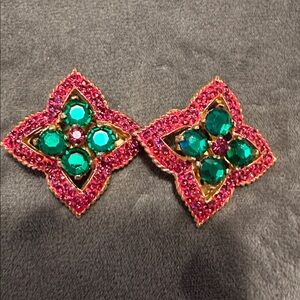 Vintage Jay Feinberg Pink and Green Gemstone Earrings